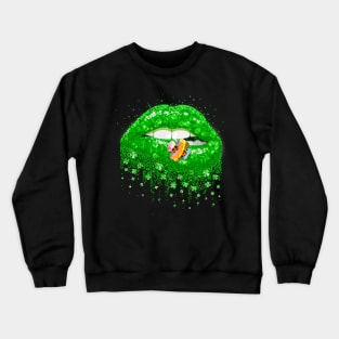 Green Lips Sexy Irish Leopard Tie-Dye Shamrock St Patricks Day Crewneck Sweatshirt